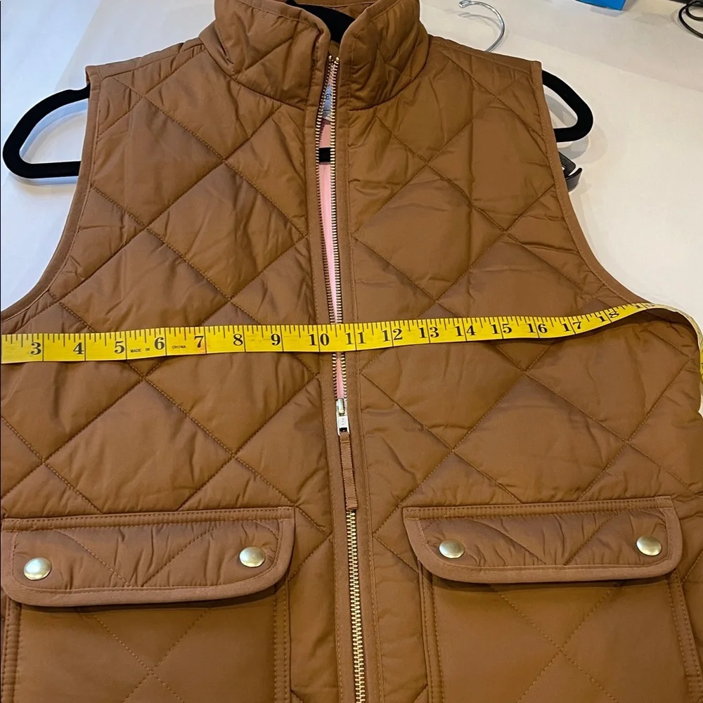J.Crew Brown Quilted Vest Pink Lining Zip Pockets Size Small